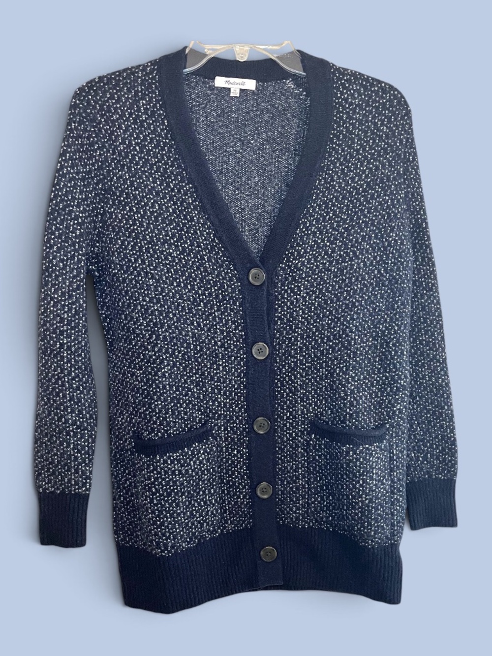 Madewell Navy Bird's Eye Maysfield Tunic Length Cardigan Size XS